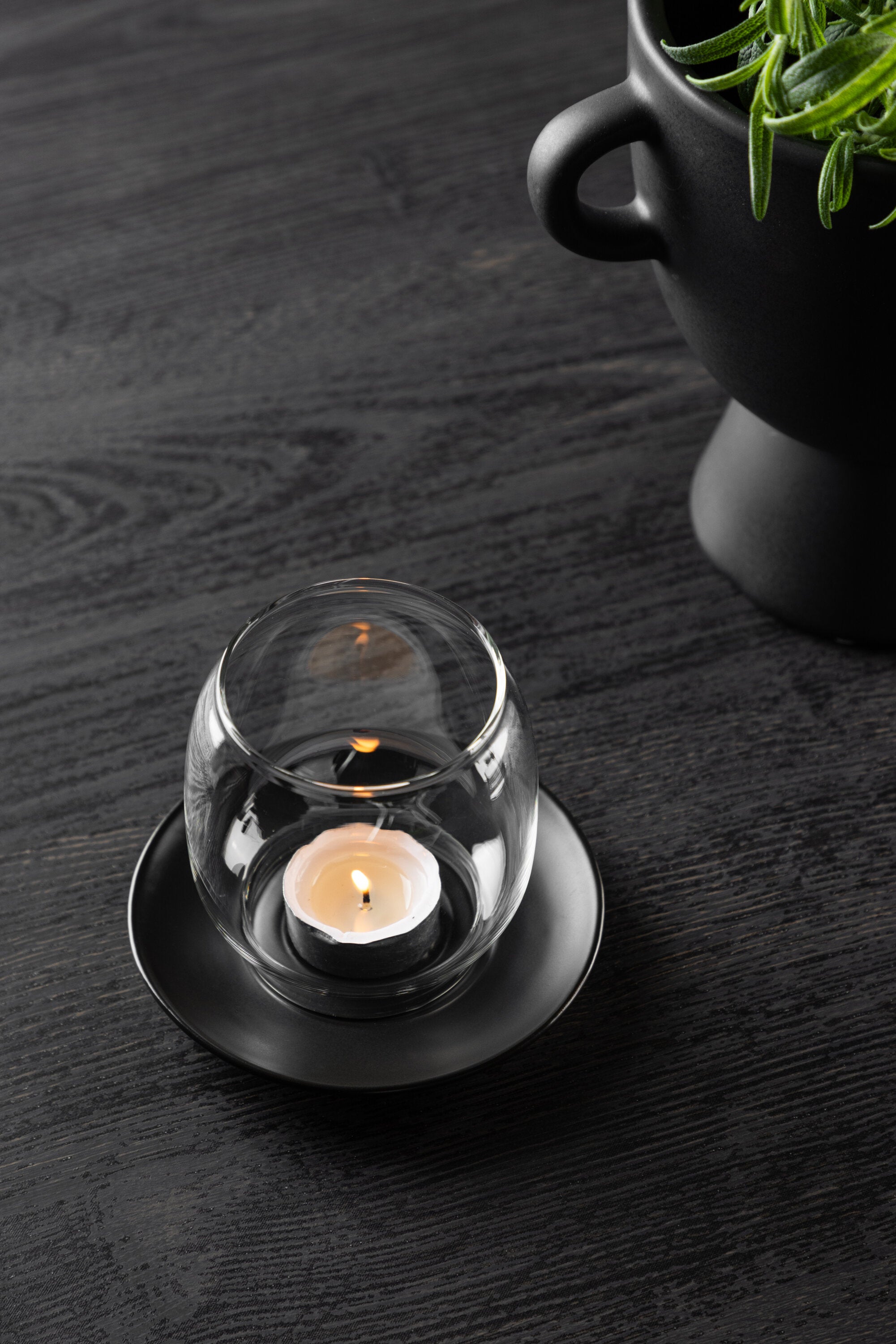 Archy Kerzenhalter Glas 12cm Beige / Schwarz Kerzenständer Kerzenschale Kerzenlaterne