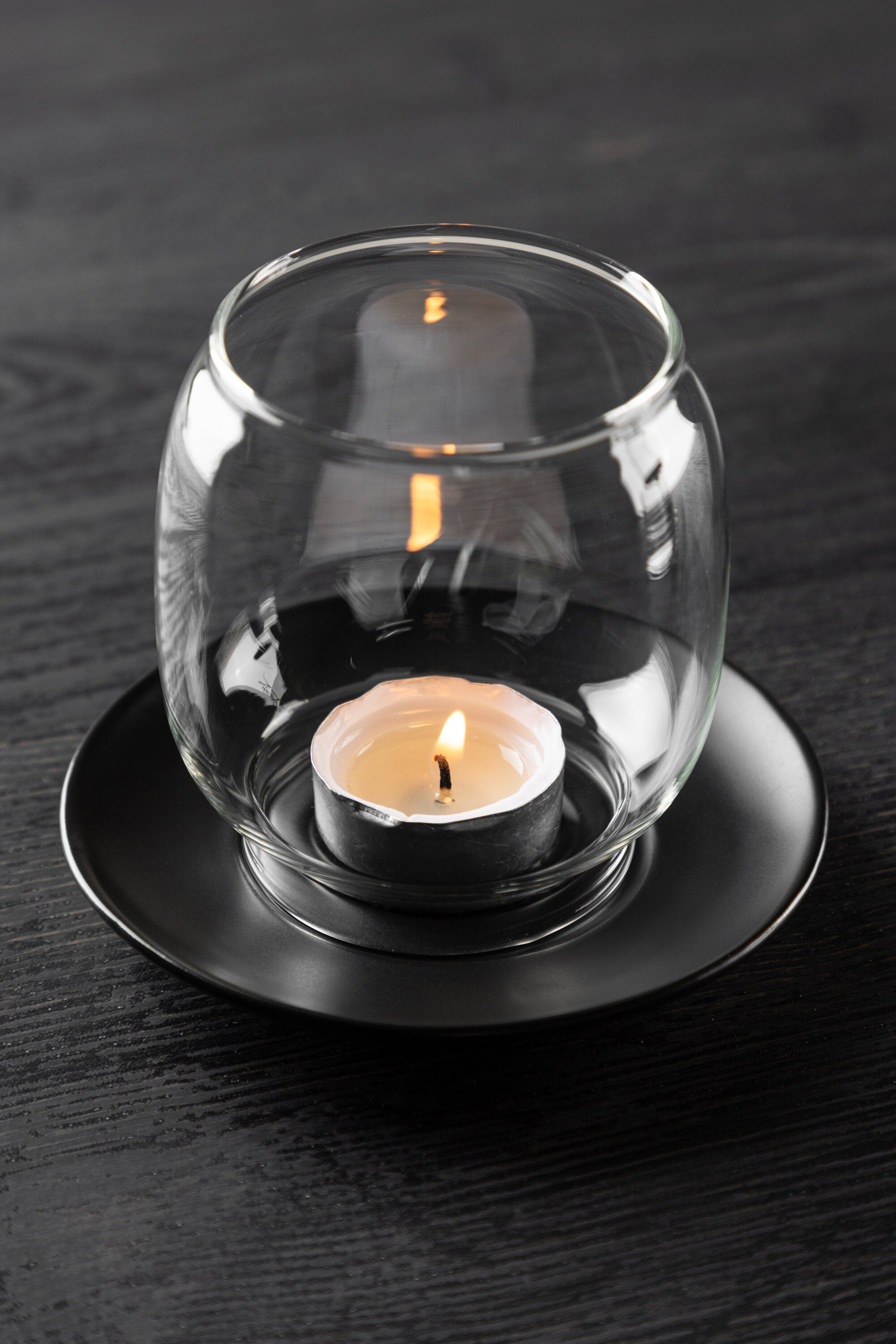 Archy Kerzenhalter Glas 12cm Beige / Schwarz Kerzenständer Kerzenschale Kerzenlaterne