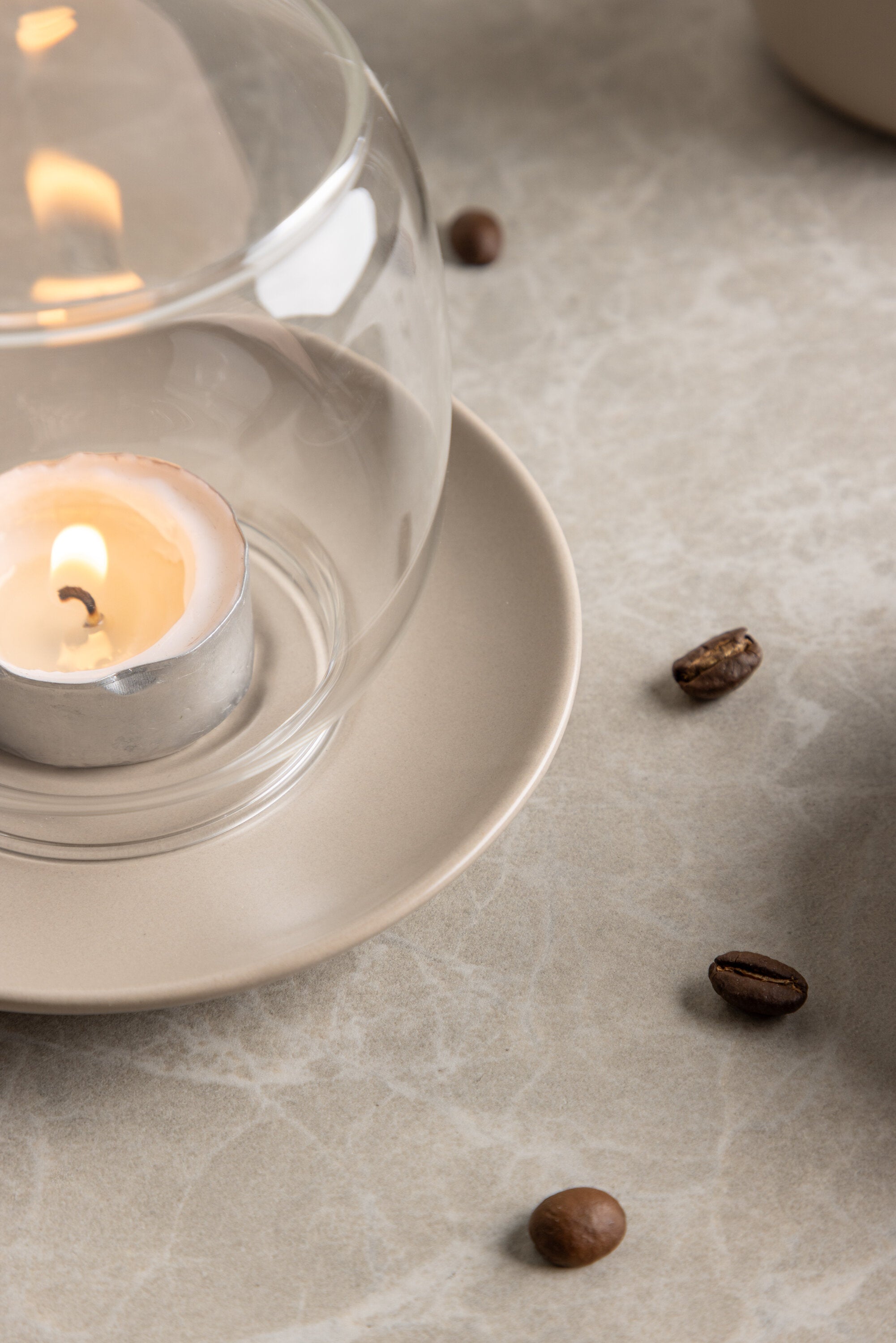 Archy Kerzenhalter Glas 12cm Beige / Schwarz Kerzenständer Kerzenschale Kerzenlaterne