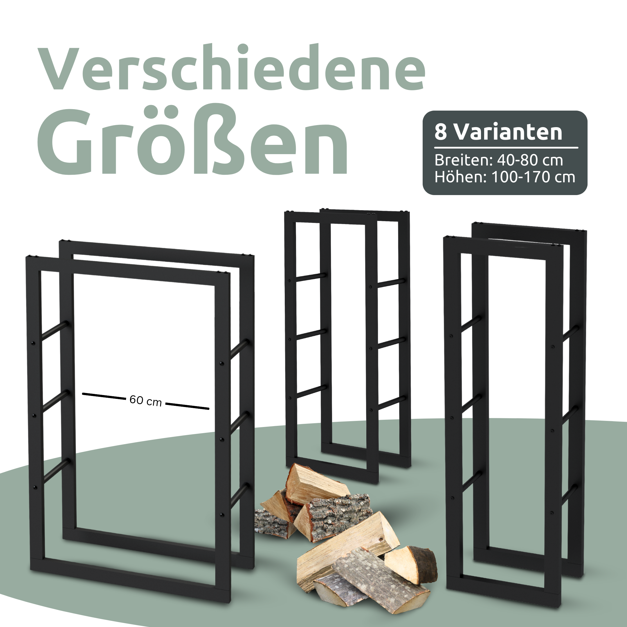 Kaminholzregal aus Metall Schwarz inkl. Ofenhandschuh40x25x125cm