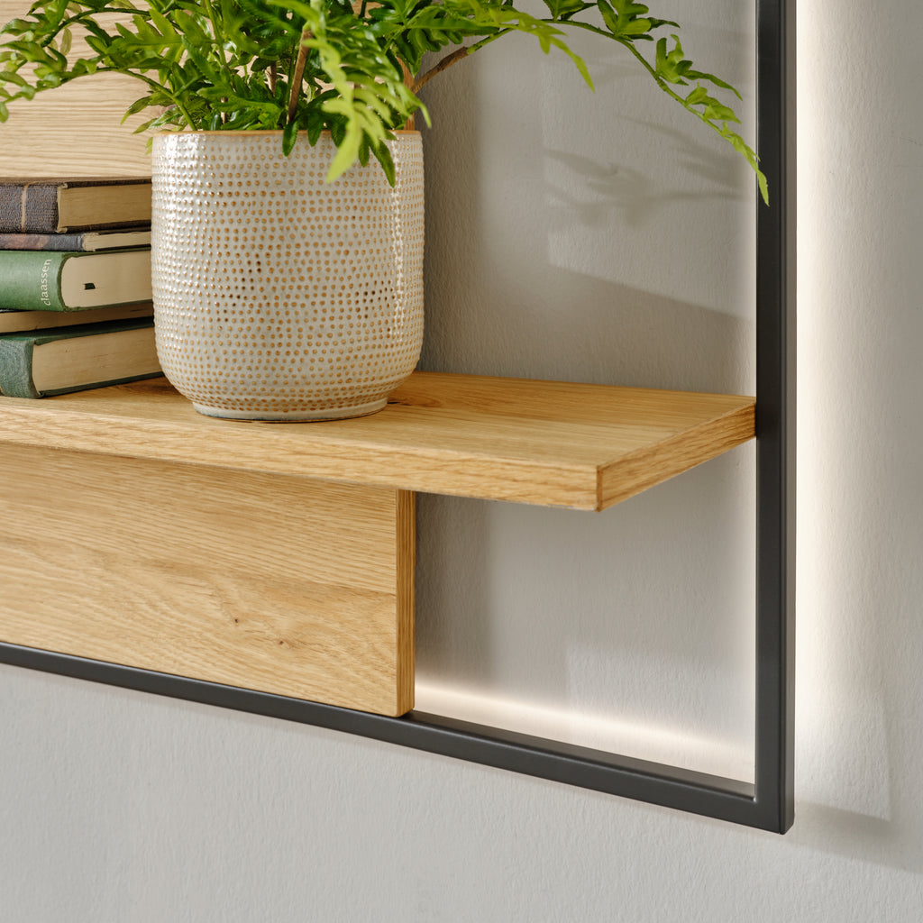 kalb TV Wohnwand Set mit Lowboard und beleuchtetem Wandregal in Eiche Graphit, Made in Germany