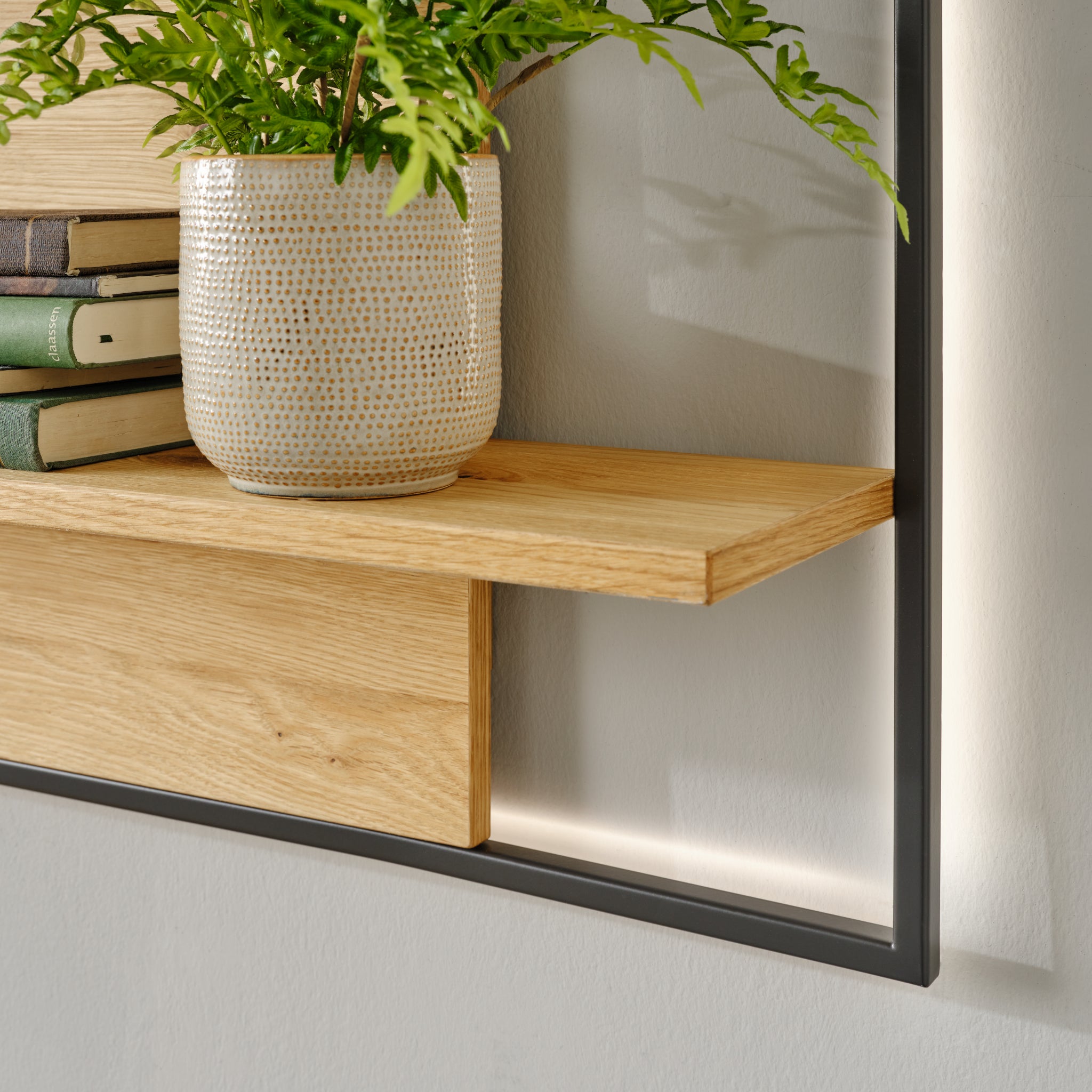 kalb TV Wohnwand Set mit Lowboard und beleuchtetem Wandregal in Eiche Graphit, Made in Germany