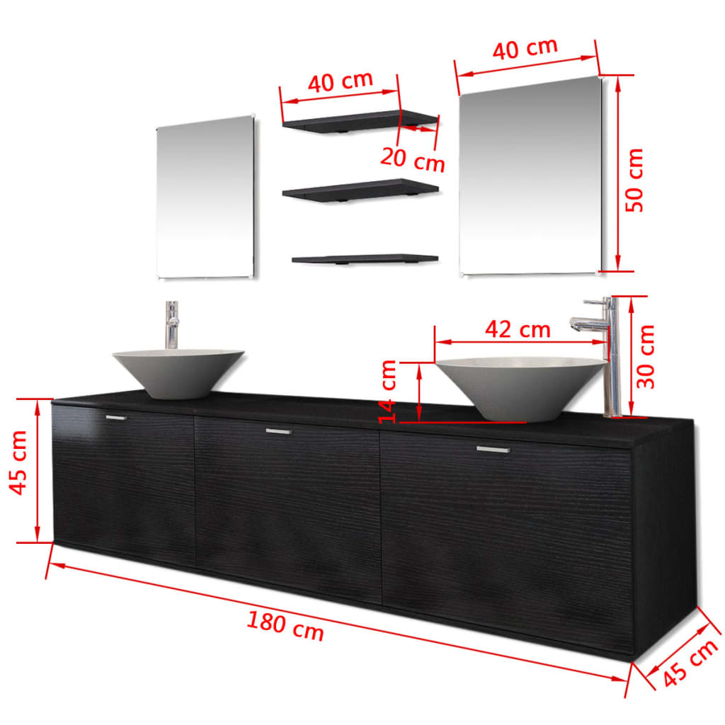 10 - tlg. Badmöbel - Set mit Waschbecken und Wasserhahn Schwarz - Badezimmermöbel - Sets - 8718475992769 - kalb - Living.de