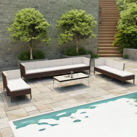 10 - tlg. Garten - Lounge - Set mit Auflagen Poly Rattan Braun - Gartenmöbel - Sets - 8720286178508 - kalb - Living.de