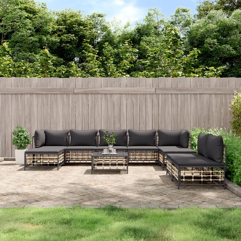 10 - tlg. Garten - Lounge - Set mit Kissen Anthrazit Poly Rattan - Gartensofas - 8720845849368 - kalb - Living.de