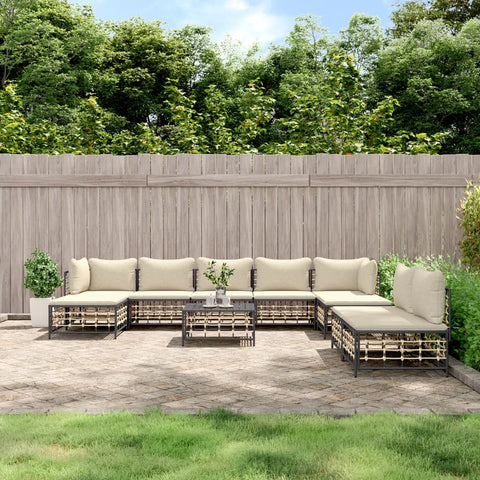 10 - tlg. Garten - Lounge - Set mit Kissen Anthrazit Poly Rattan - Gartensofas - 8720845849351 - kalb - Living.de