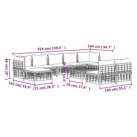 10 - tlg. Garten - Lounge - Set mit Kissen Anthrazit Poly Rattan - Gartensofas - 8720845849368 - kalb - Living.de