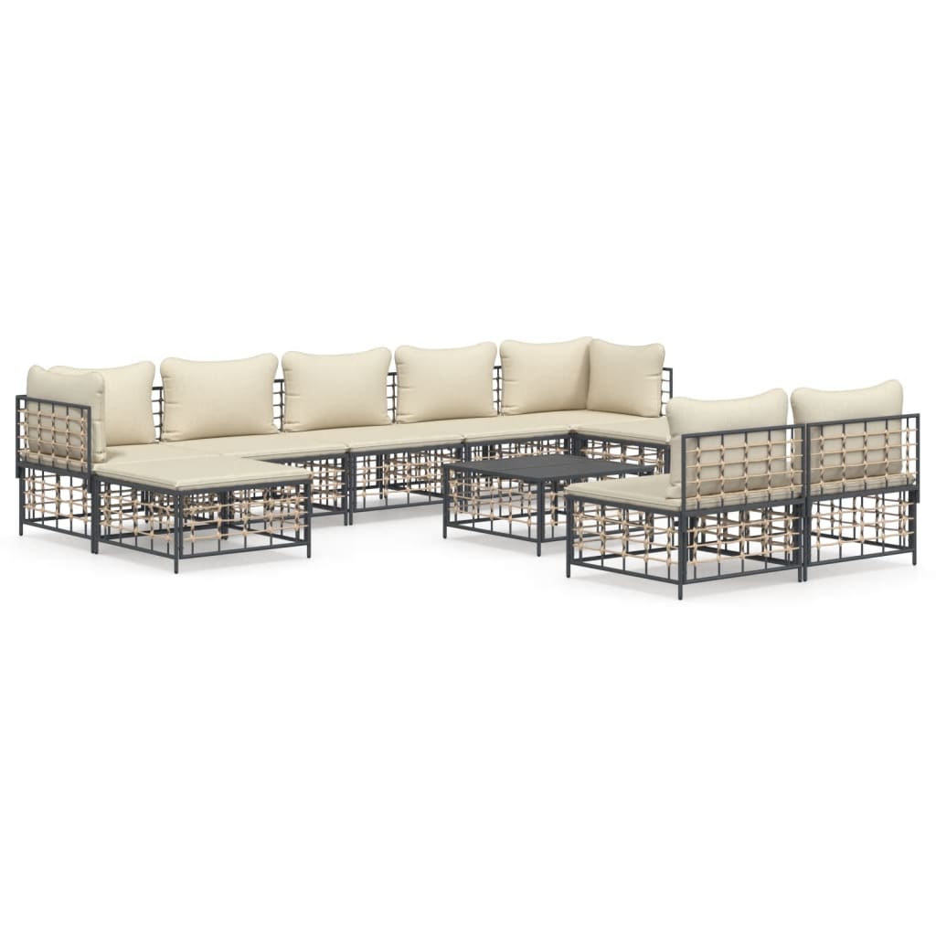 10 - tlg. Garten - Lounge - Set mit Kissen Anthrazit Poly Rattan - Gartensofas - 8720845849351 - kalb - Living.de