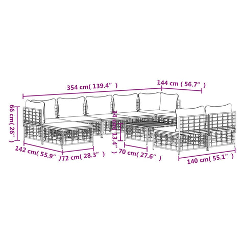 10 - tlg. Garten - Lounge - Set mit Kissen Anthrazit Poly Rattan - Gartensofas - 8720845849351 - kalb - Living.de