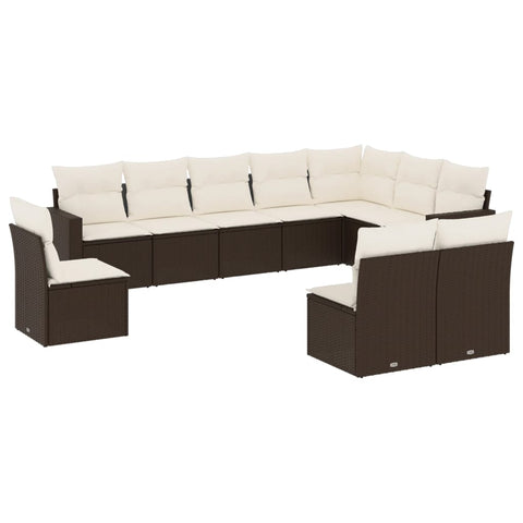 10 - tlg. Garten - Sofagarnitur mit Kissen Braun Poly Rattan - Gartensofaelemente - 8721102304255 - kalb - Living.de