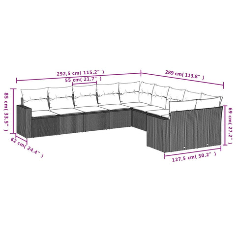 10 - tlg. Garten - Sofagarnitur mit Kissen Braun Poly Rattan - Gartensofaelemente - 8721102308253 - kalb - Living.de