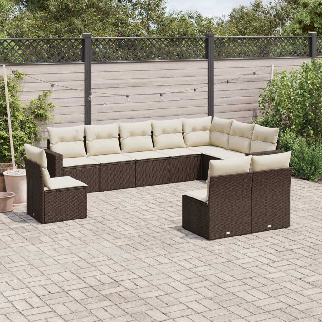 10 - tlg. Garten - Sofagarnitur mit Kissen Braun Poly Rattan - Gartensofaelemente - 8721102304255 - kalb - Living.de