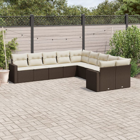 10 - tlg. Garten - Sofagarnitur mit Kissen Braun Poly Rattan - Gartensofaelemente - 8721102308253 - kalb - Living.de