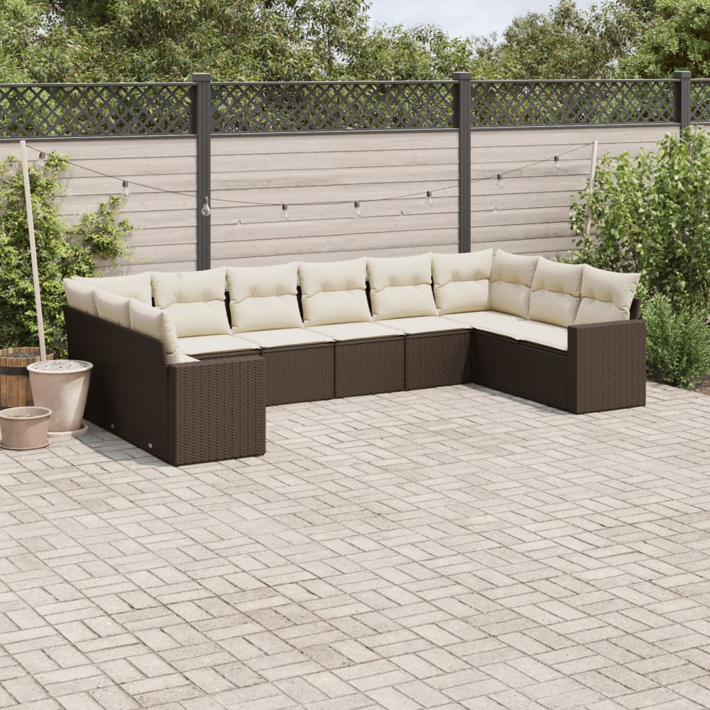 10 - tlg. Garten - Sofagarnitur mit Kissen Braun Poly Rattan - Gartensofaelemente - 8721102307850 - kalb - Living.de