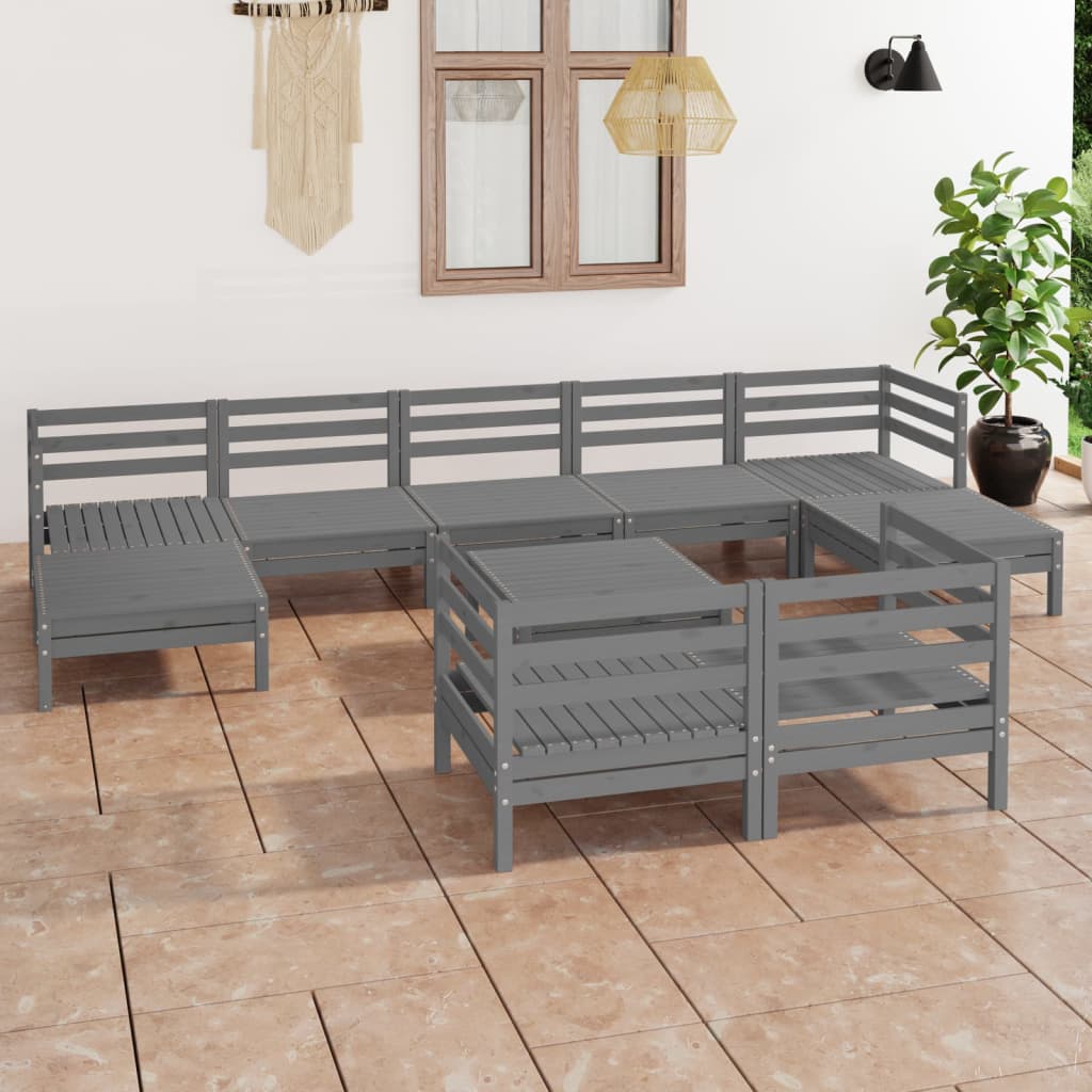 10-tlg. Garten-Lounge-Set Grau Massivholz Kiefer - kalb-Living.de