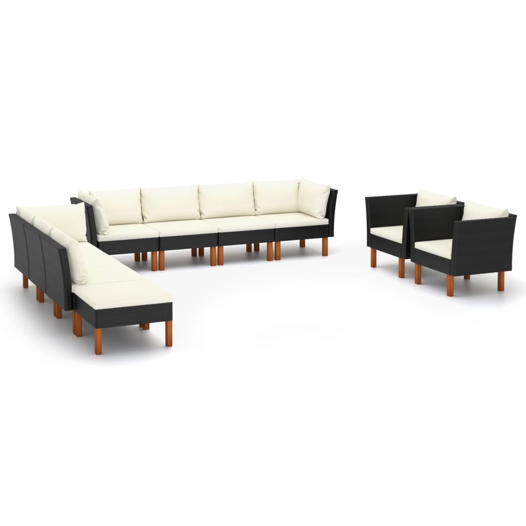 10-tlg. Garten-Lounge-Set Poly Rattan Eukalyptusholz Schwarz - kalb-Living.de