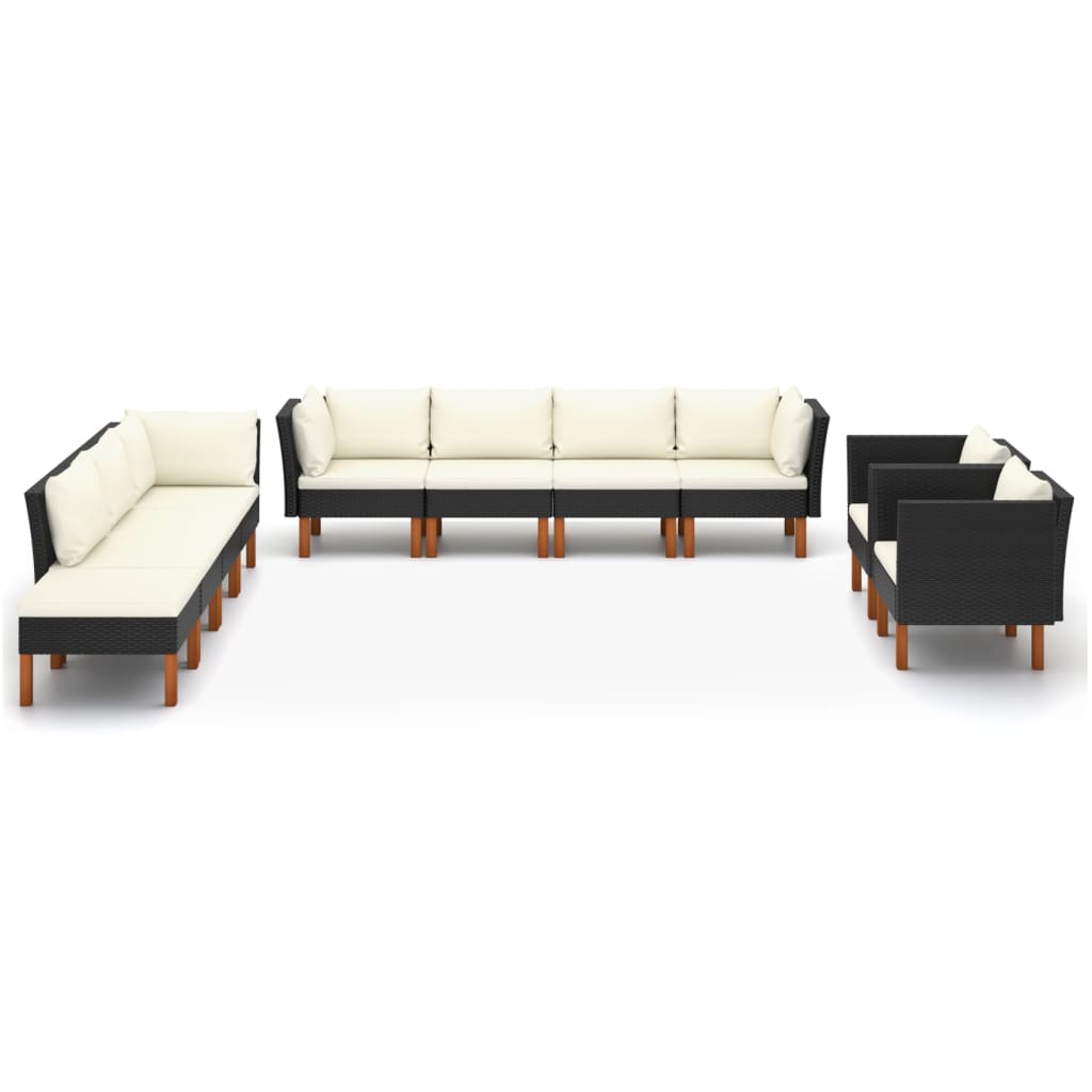 10-tlg. Garten-Lounge-Set Poly Rattan Eukalyptusholz Schwarz - kalb-Living.de