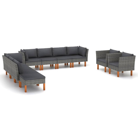 10-tlg. Garten-Lounge-Set Poly Rattan und Eukalyptusholz Grau - kalb-Living.de
