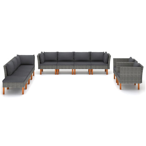 10-tlg. Garten-Lounge-Set Poly Rattan und Eukalyptusholz Grau - kalb-Living.de