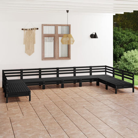 10-tlg. Garten-Lounge-Set Schwarz Massivholz Kiefer - kalb-Living.de