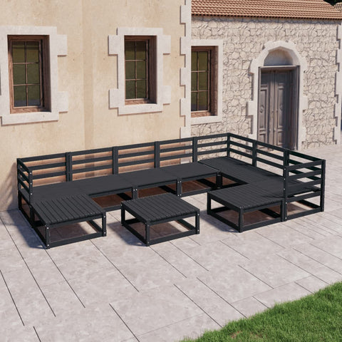 10-tlg. Garten-Lounge-Set Schwarz Massivholz Kiefer - kalb-Living.de