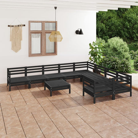 10-tlg. Garten-Lounge-Set Schwarz Massivholz Kiefer - kalb-Living.de