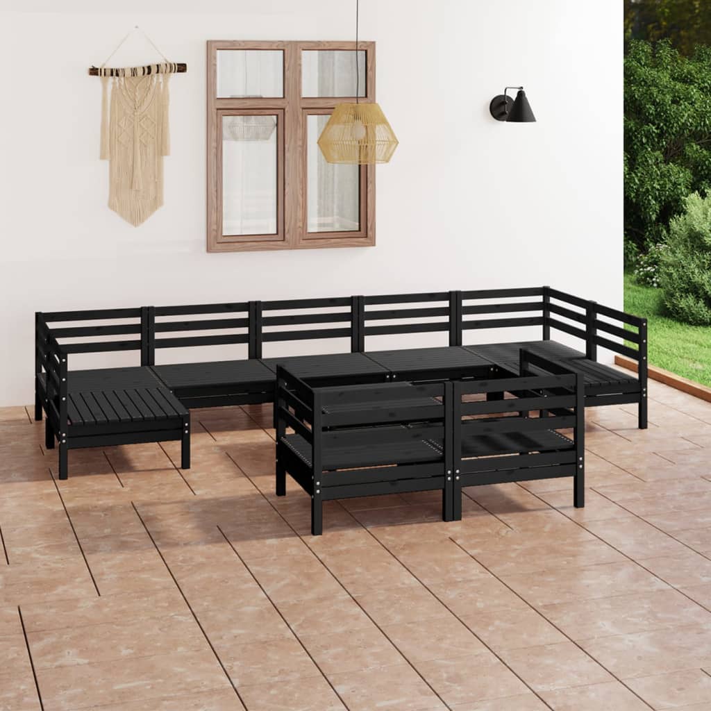 10-tlg. Garten-Lounge-Set Schwarz Massivholz Kiefer - kalb-Living.de
