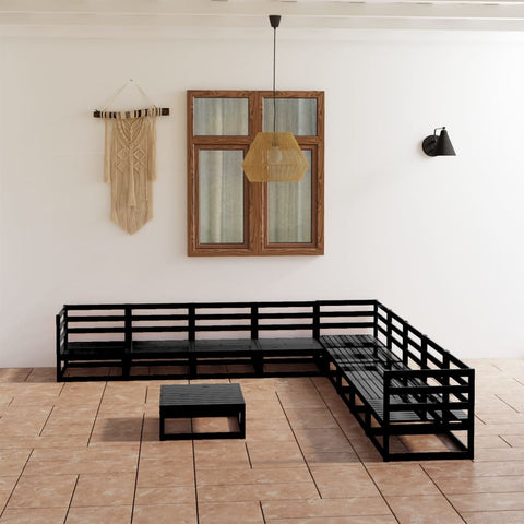 10-tlg. Garten-Lounge-Set Schwarz Massivholz Kiefer - kalb-Living.de