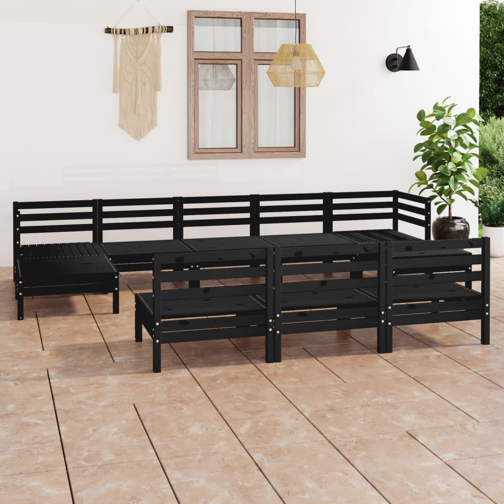 10-tlg. Garten-Lounge-Set Schwarz Massivholz Kiefer - kalb-Living.de