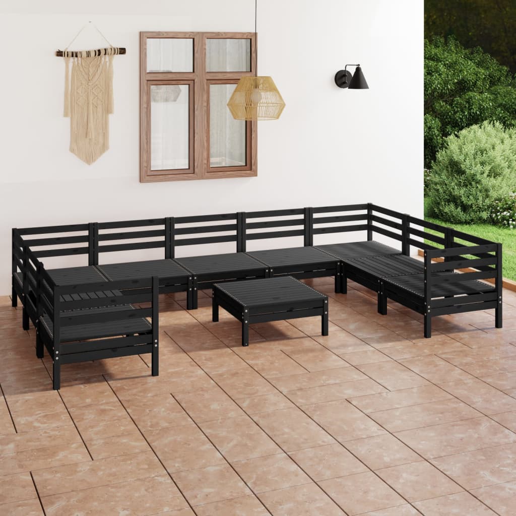 10-tlg. Garten-Lounge-Set Schwarz Massivholz Kiefer - kalb-Living.de