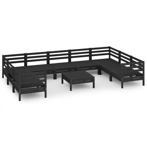10-tlg. Garten-Lounge-Set Schwarz Massivholz Kiefer - kalb-Living.de