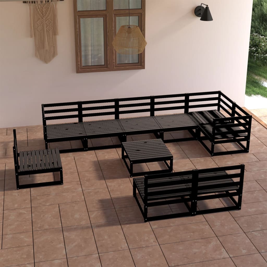 10-tlg. Garten-Lounge-Set Schwarz Massivholz Kiefer - kalb-Living.de