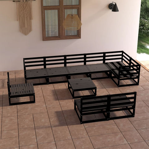 10-tlg. Garten-Lounge-Set Schwarz Massivholz Kiefer - kalb-Living.de