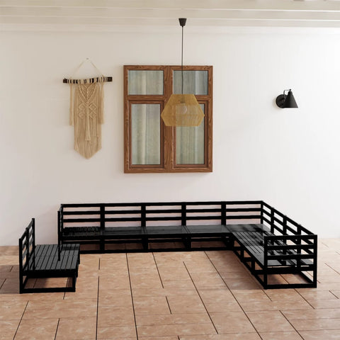 10-tlg. Garten-Lounge-Set Schwarz Massivholz Kiefer - kalb-Living.de
