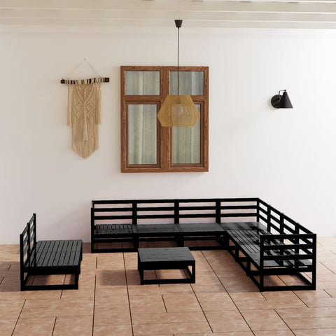 10-tlg. Garten-Lounge-Set Schwarz Massivholz Kiefer - kalb-Living.de