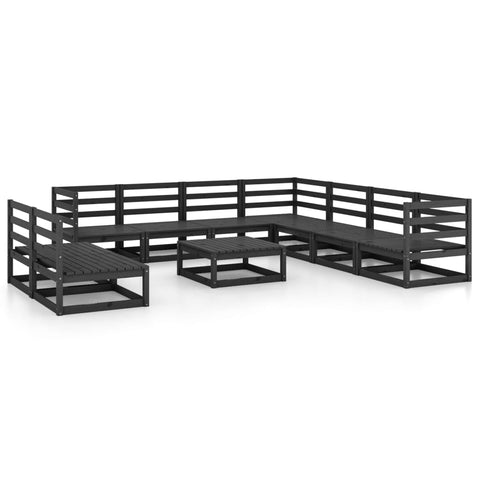 10-tlg. Garten-Lounge-Set Schwarz Massivholz Kiefer - kalb-Living.de