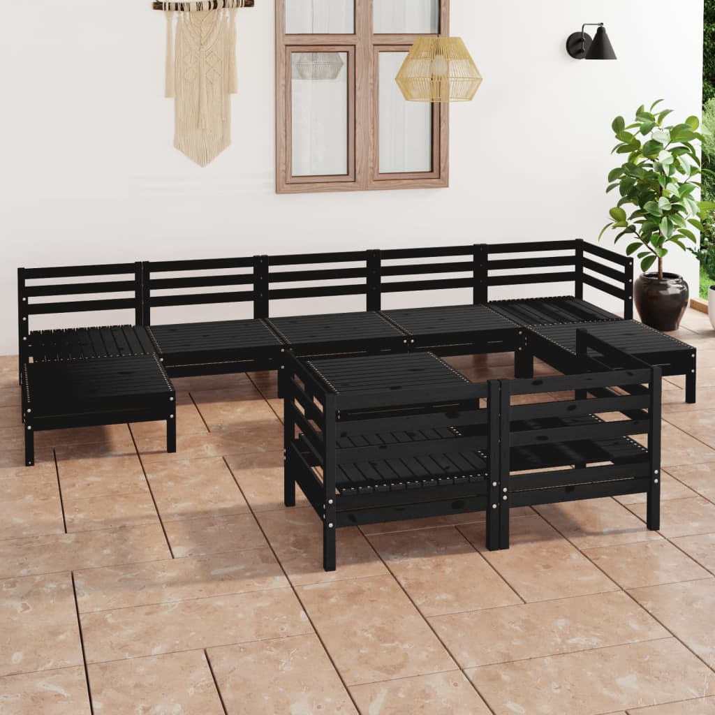 10-tlg. Garten-Lounge-Set Schwarz Massivholz Kiefer - kalb-Living.de