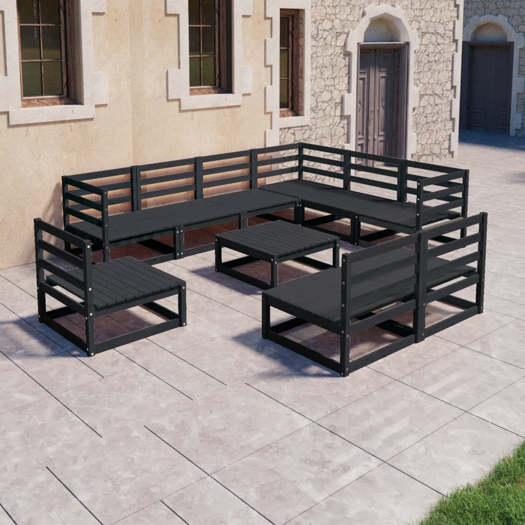 10-tlg. Garten-Lounge-Set Schwarz Massivholz Kiefer - kalb-Living.de