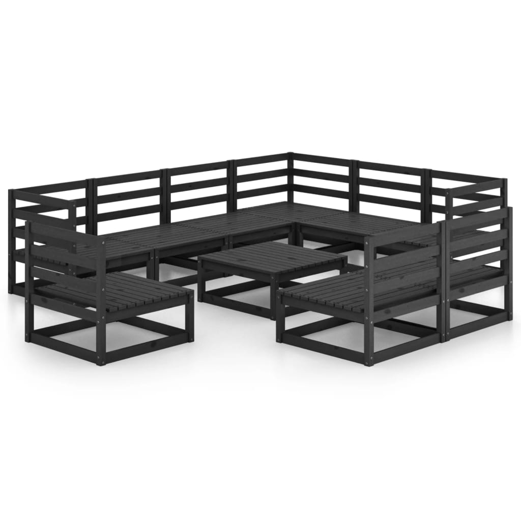 10-tlg. Garten-Lounge-Set Schwarz Massivholz Kiefer - kalb-Living.de