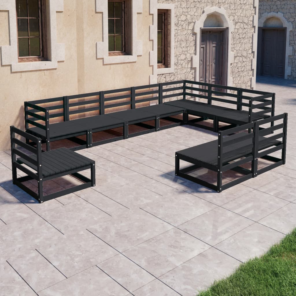10-tlg. Garten-Lounge-Set Schwarz Massivholz Kiefer - kalb-Living.de