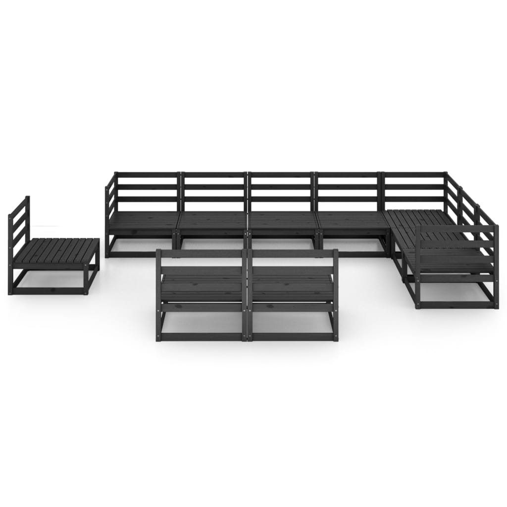 10-tlg. Garten-Lounge-Set Schwarz Massivholz Kiefer - kalb-Living.de