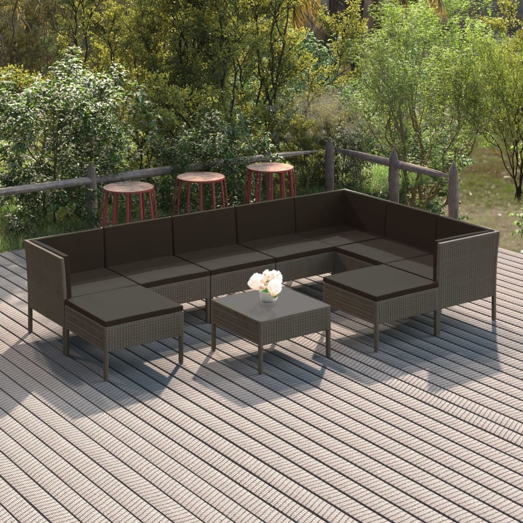 10-tlg. Garten-Lounge-Set mit Auflagen Poly Rattan Grau - kalb-Living.de