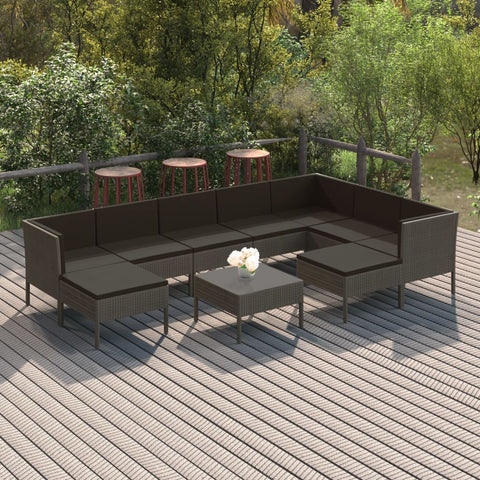 10-tlg. Garten-Lounge-Set mit Auflagen Poly Rattan Grau - kalb-Living.de