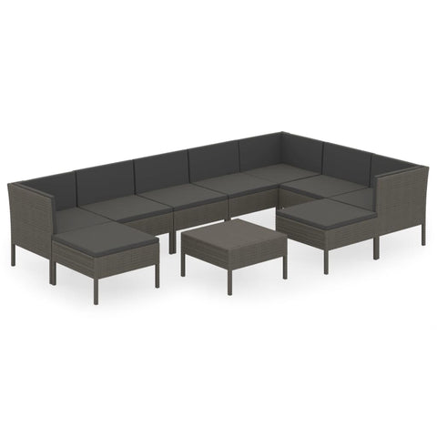 10-tlg. Garten-Lounge-Set mit Auflagen Poly Rattan Grau - kalb-Living.de