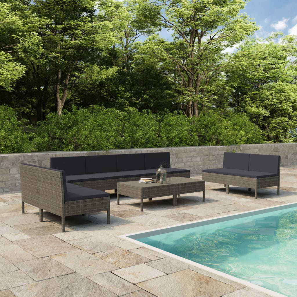10-tlg. Garten-Lounge-Set mit Auflagen Poly Rattan Grau - kalb-Living.de