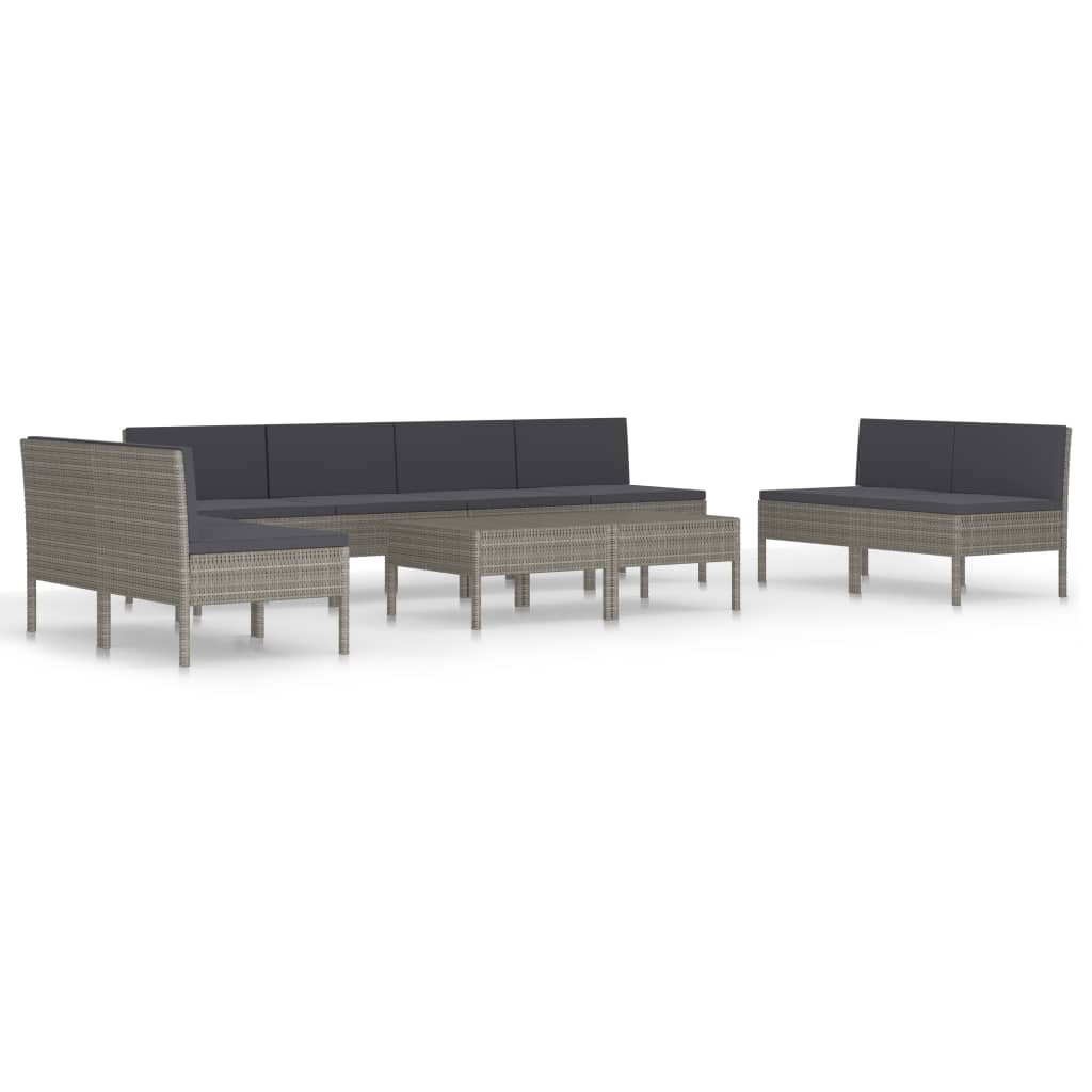 10-tlg. Garten-Lounge-Set mit Auflagen Poly Rattan Grau - kalb-Living.de