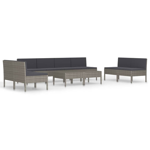 10-tlg. Garten-Lounge-Set mit Auflagen Poly Rattan Grau - kalb-Living.de