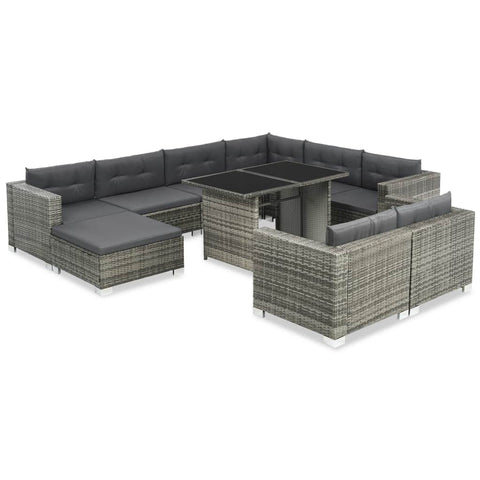 10-tlg. Garten-Lounge-Set mit Auflagen Poly Rattan Grau - kalb-Living.de