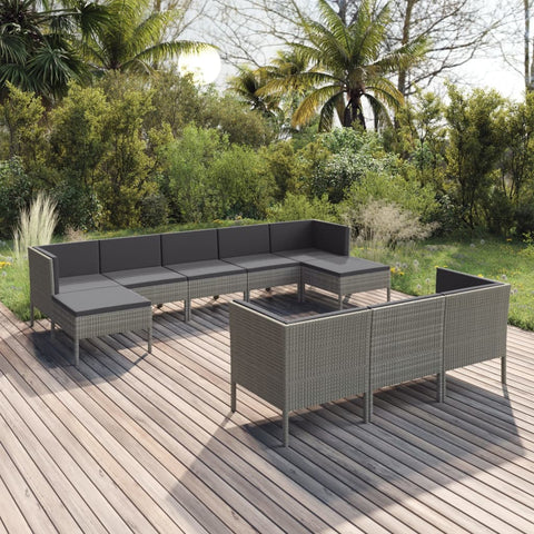 10-tlg. Garten-Lounge-Set mit Auflagen Poly Rattan Grau - kalb-Living.de