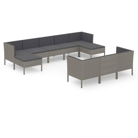 10-tlg. Garten-Lounge-Set mit Auflagen Poly Rattan Grau - kalb-Living.de
